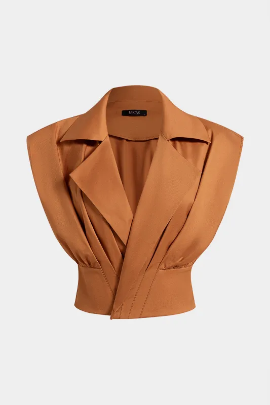 Solid Notched Lapel Ruched Vest sold by Micas