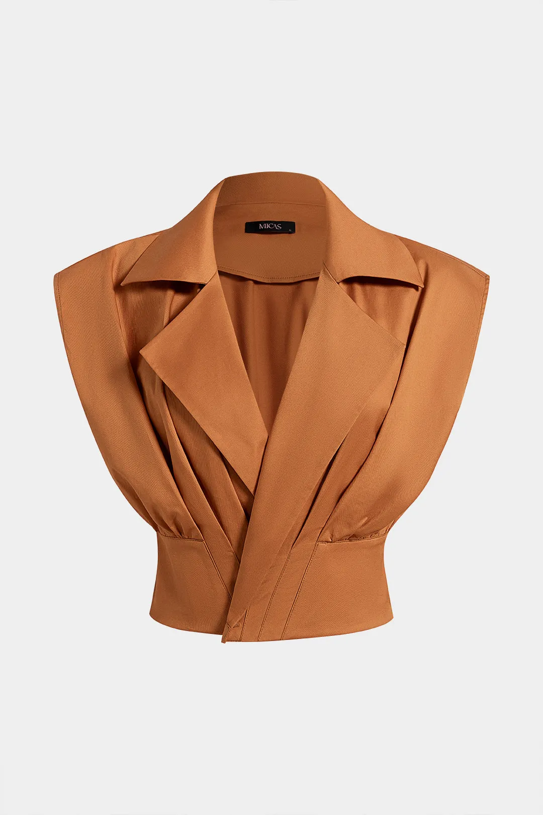 Solid Notched Lapel Ruched Vest sold by Micas