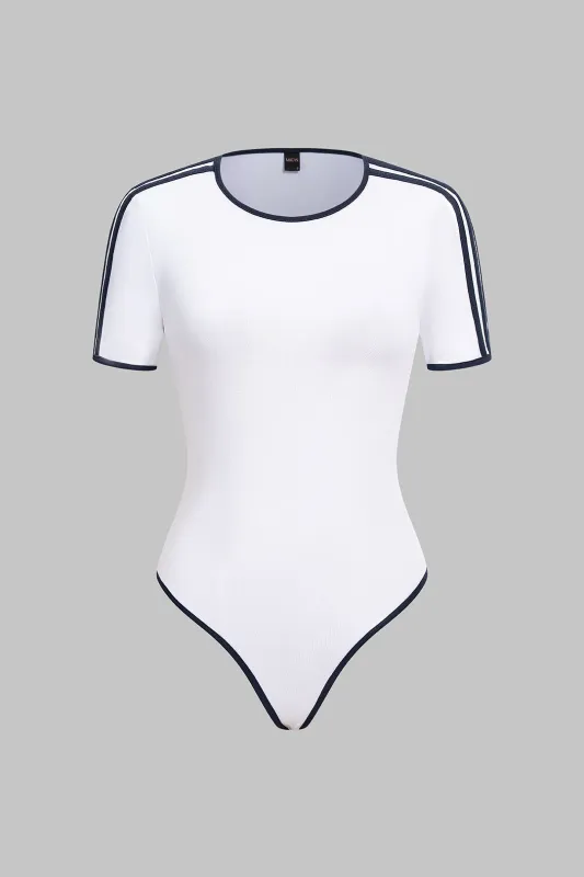 Contrast Striped Round Neck Short Sleeve Bodysuit made by Micas