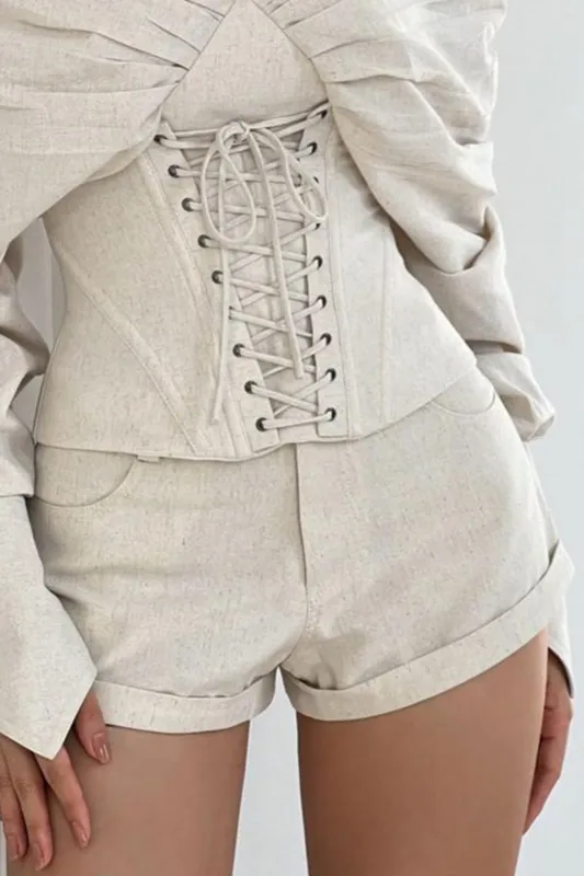 Linen Elastic Waisted Shorts sold by Micas