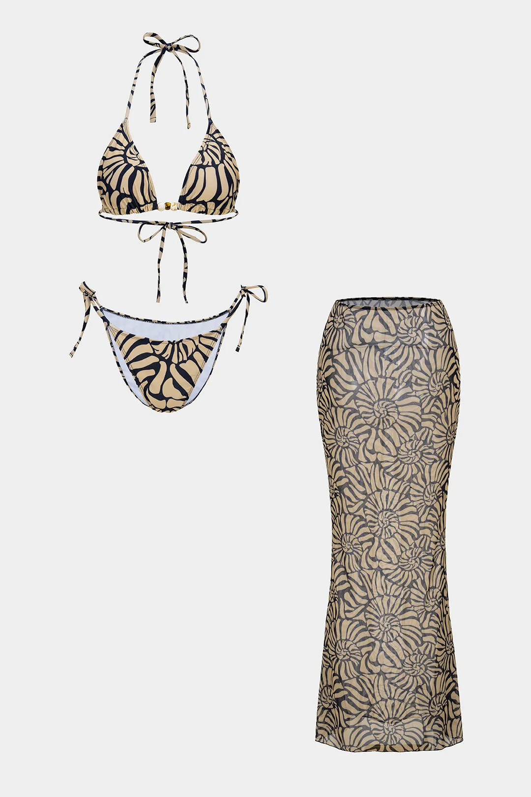 Contrast Print Tie-Up Bikini Set sold by Micas