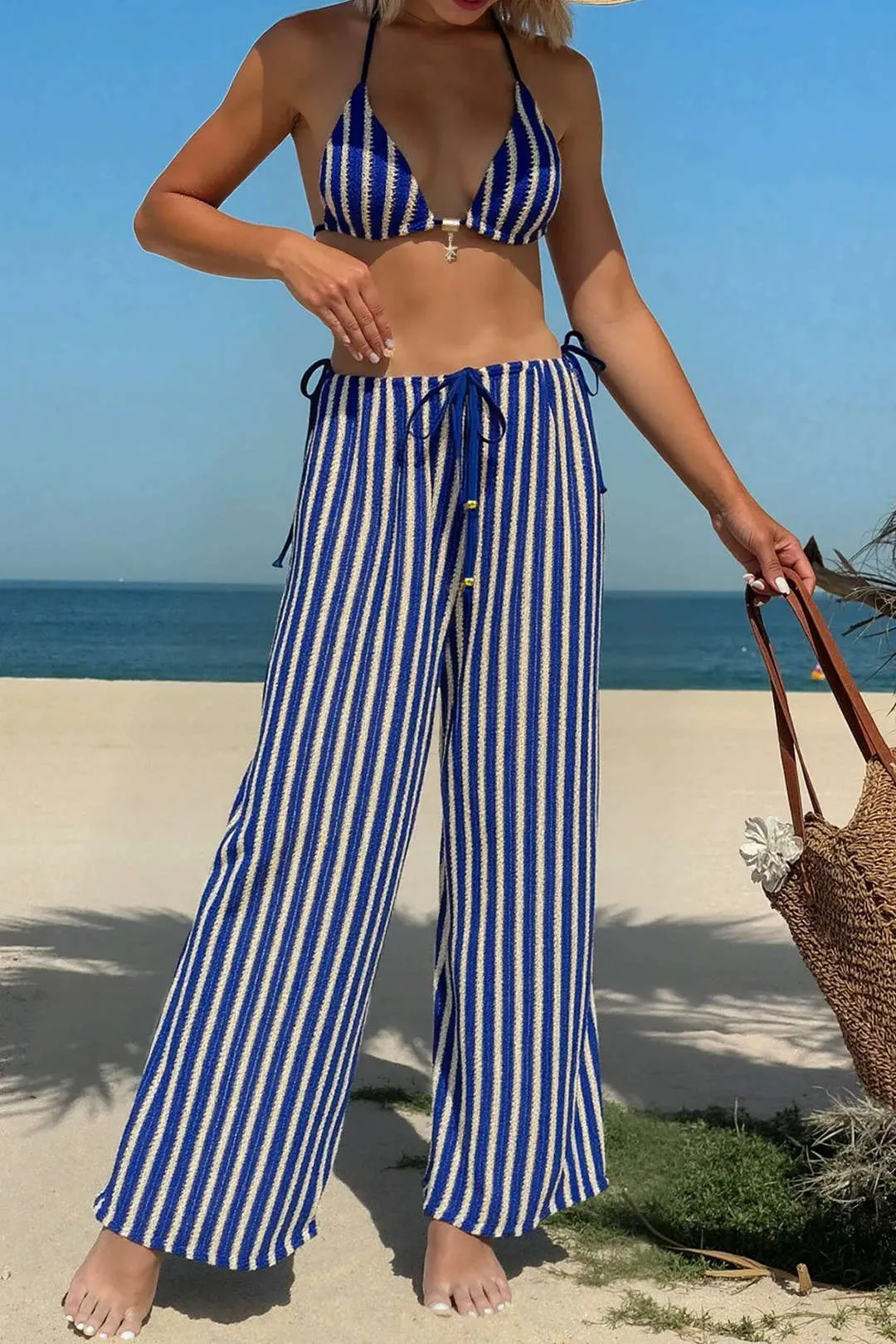 Striped Tie-Up Bikini Set sold by Micas