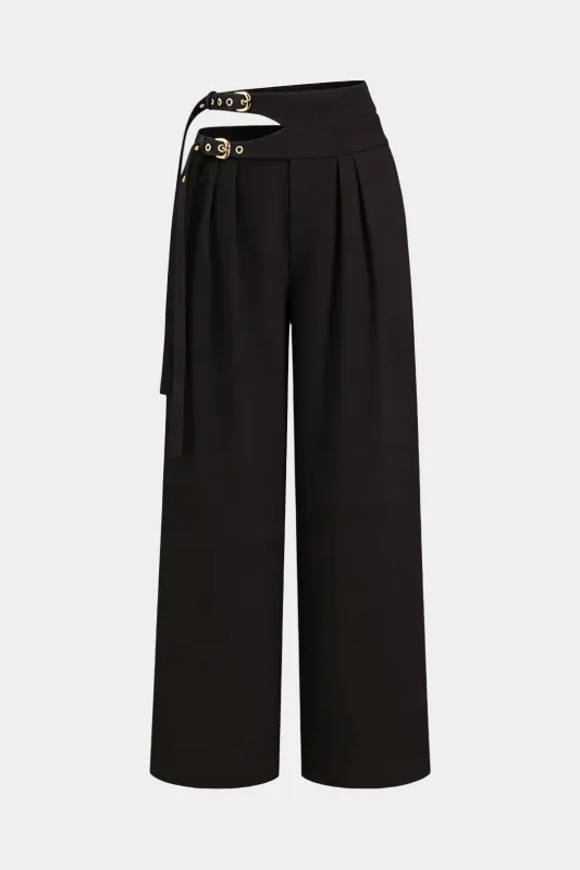 Asymmetrical Cut Out Belted Wide Leg Pants sold by Micas