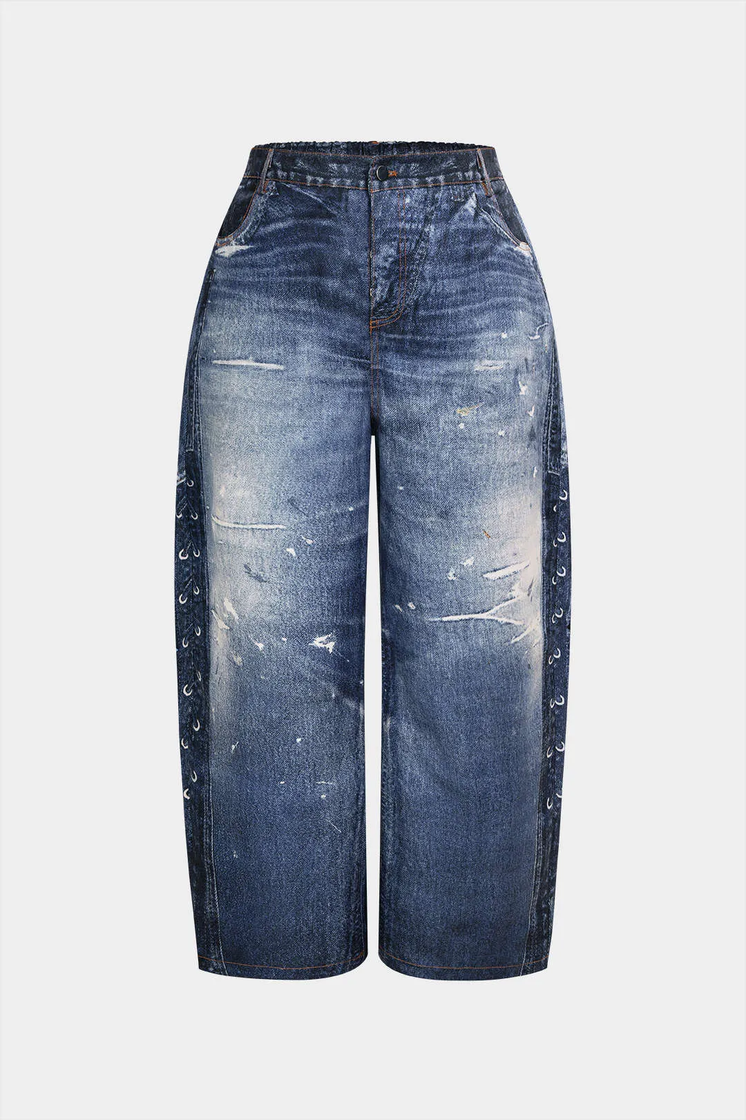 Plus Size Denim Print Asymmetrical Pants sold by Micas