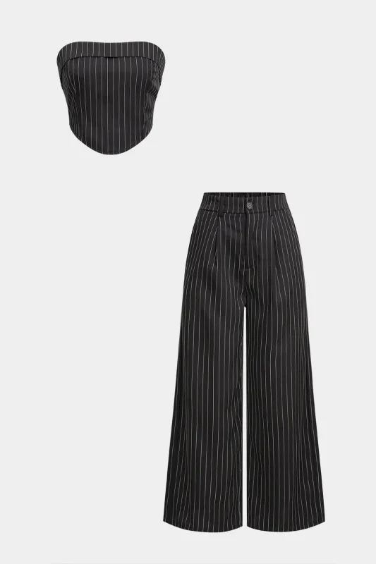 Striped Tube Top And Wide Leg Pants Set sold by Micas