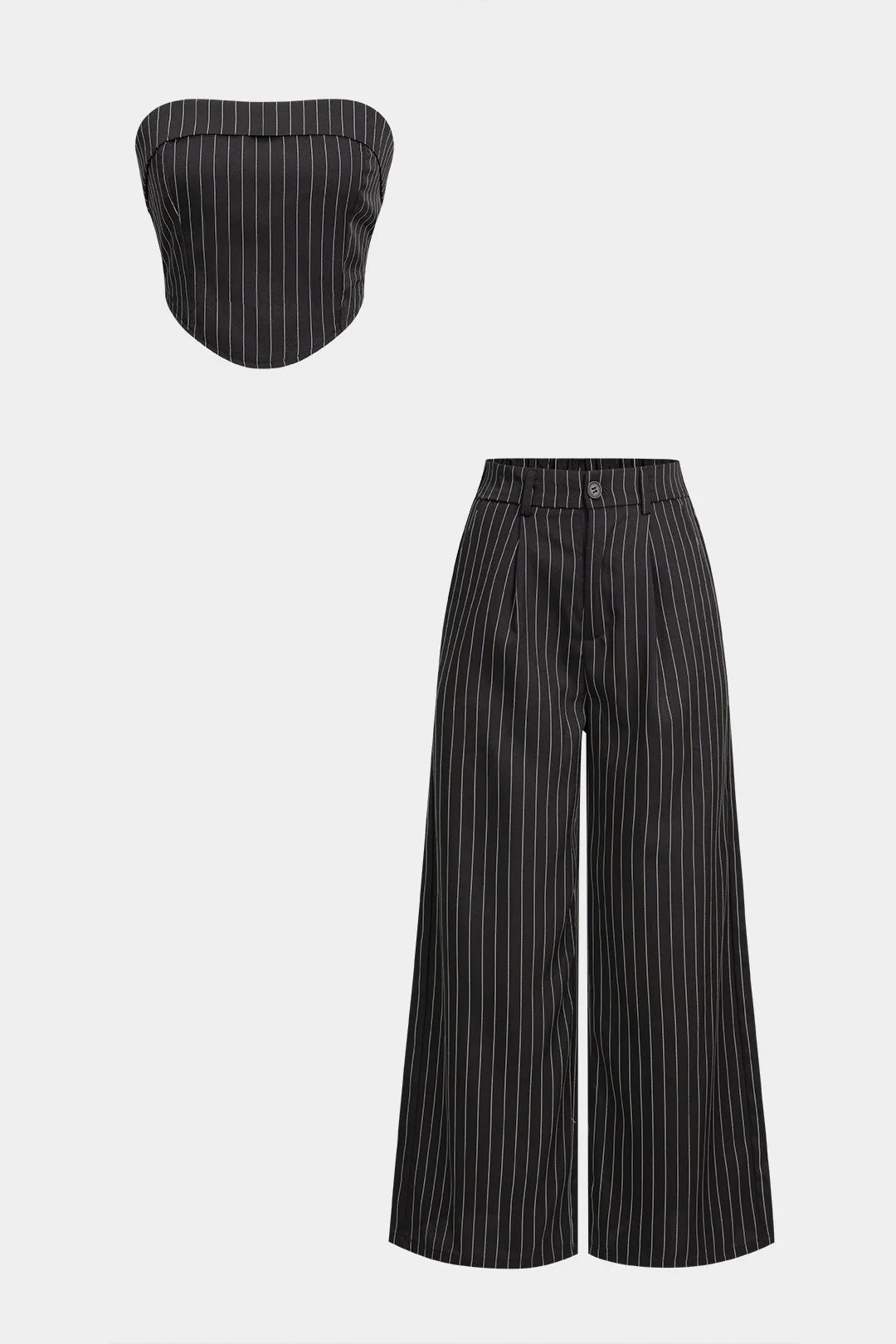 Striped Tube Top And Wide Leg Pants Set sold by Micas