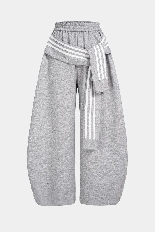 Contrast Striped Knotted High Waist Pants made by Micas