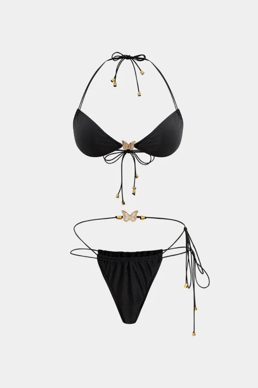 Metallic Tie-Up Backless Bikini Set sold by Micas