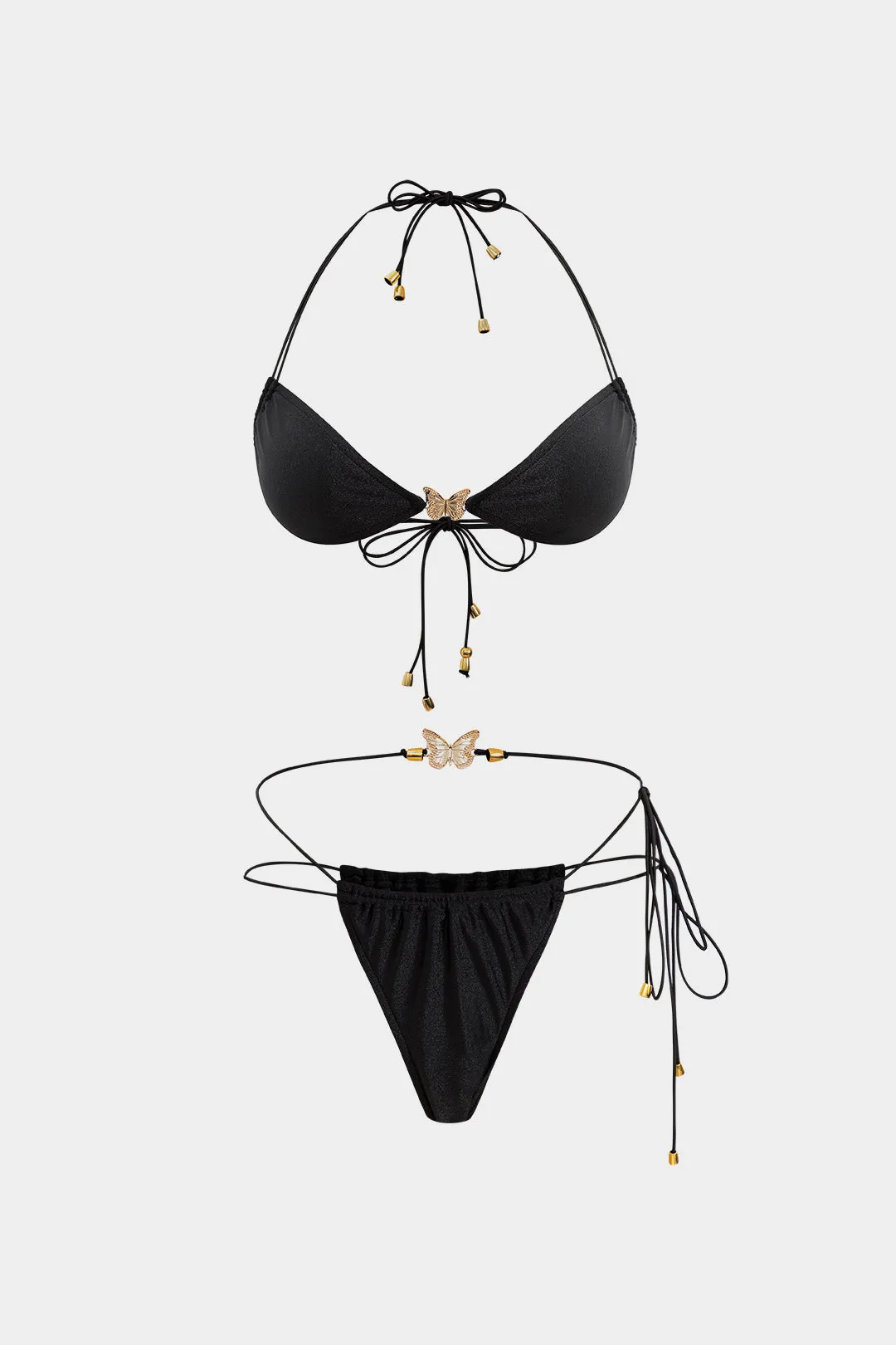 Metallic Tie-Up Backless Bikini Set sold by Micas