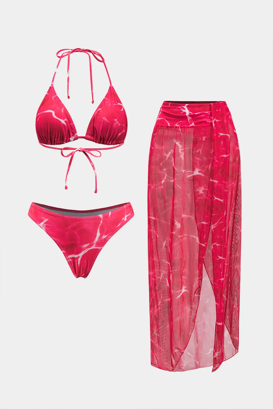 Tie Dye Print Mesh Tie-Up Bikini Set sold by Micas