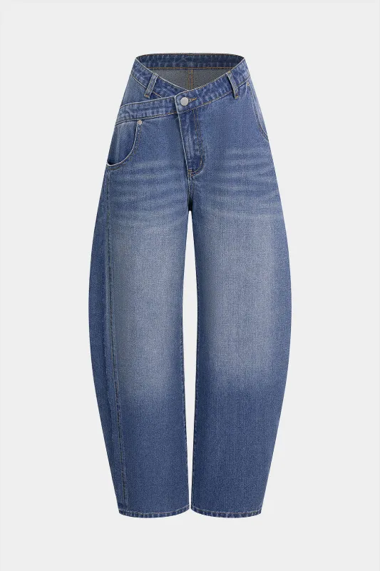 Denim Asymmetrical Pocket Jeans made by Micas