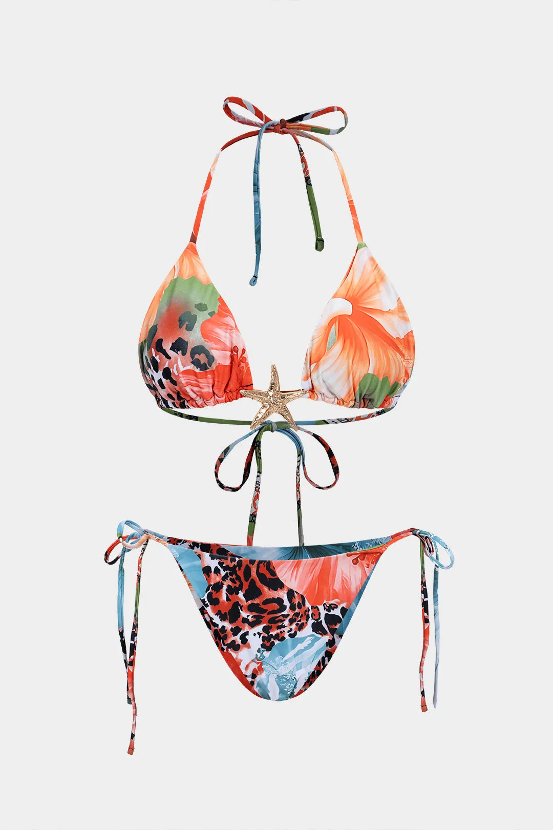 Tropical Print Metallic Tie-Up Bikini Set sold by Micas