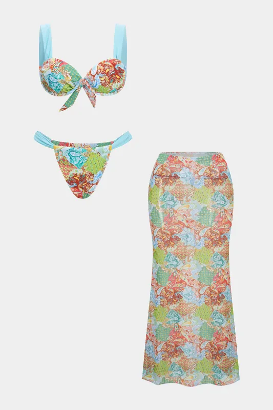 Bohemian Print Mesh Tie Back Bikini Set sold by Micas