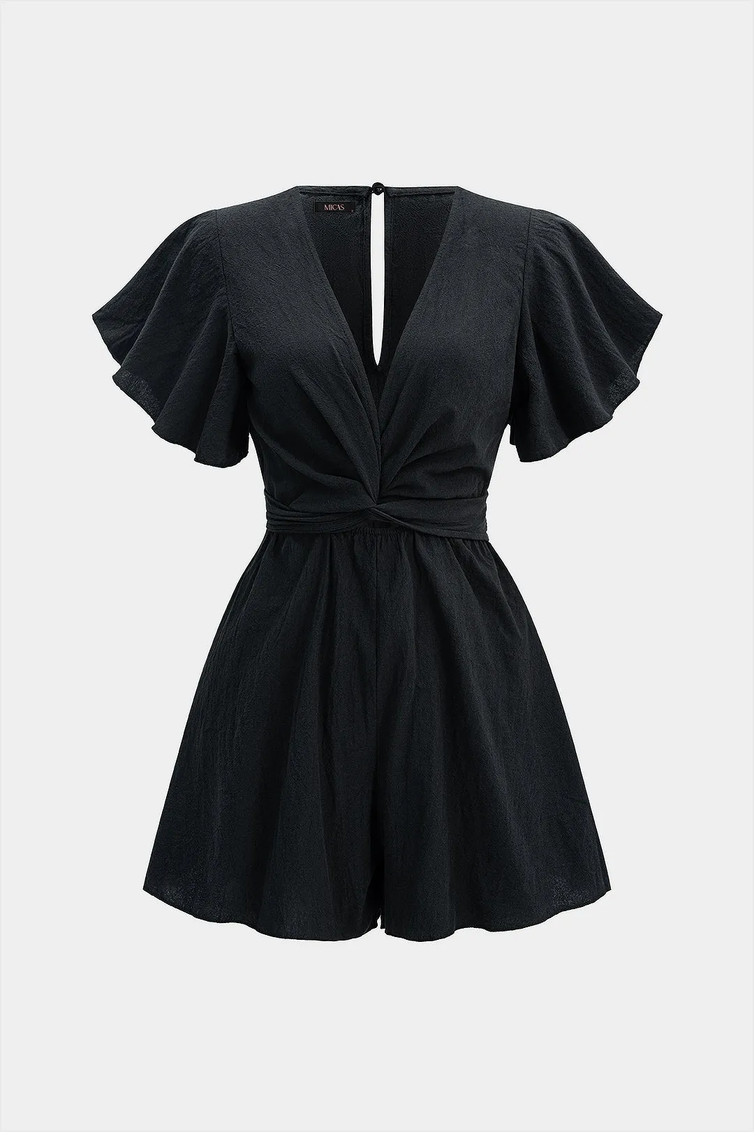V-Neck Ruched Tie-Up Short Sleeve Romper sold by Micas