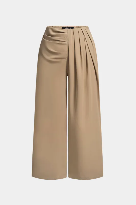 Plus Size Asymmetrical Ruched Wide Leg Pants sold by Micas