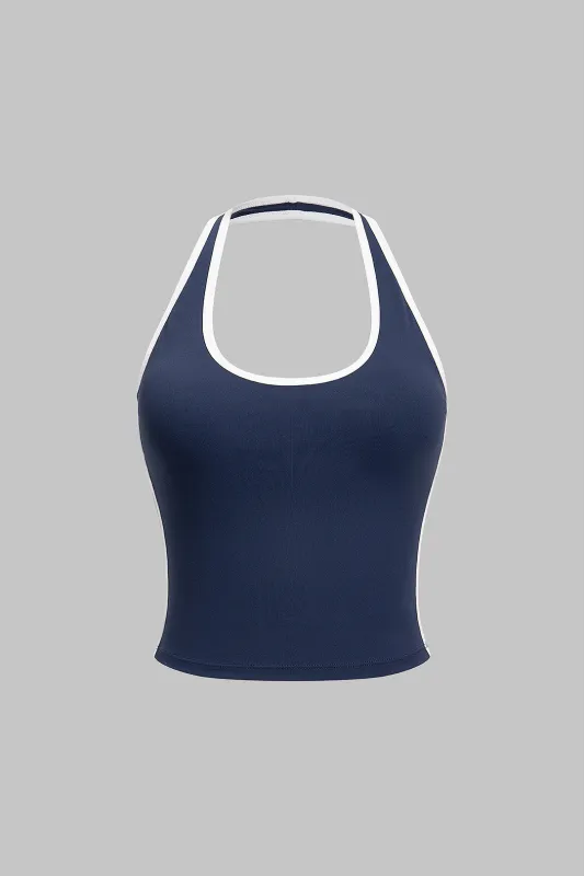 Contrast Binding Halter Neck Tank Top made by Micas