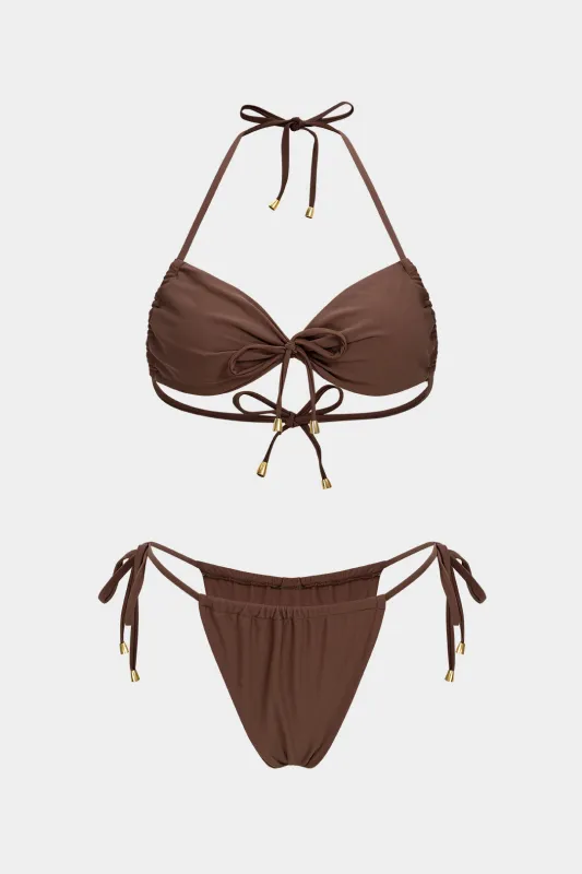 Metallic Halter Neck Tie-Up Bikini Set sold by Micas