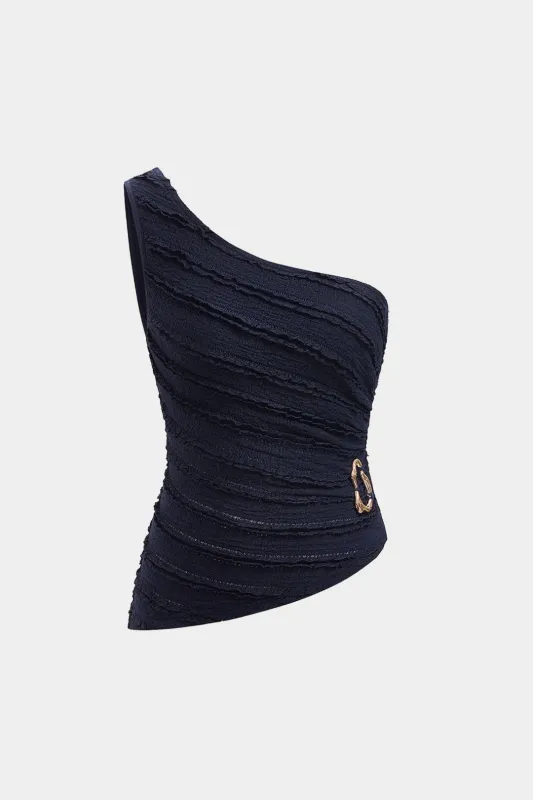 One Shoulder Metallic Tank Top made by Micas