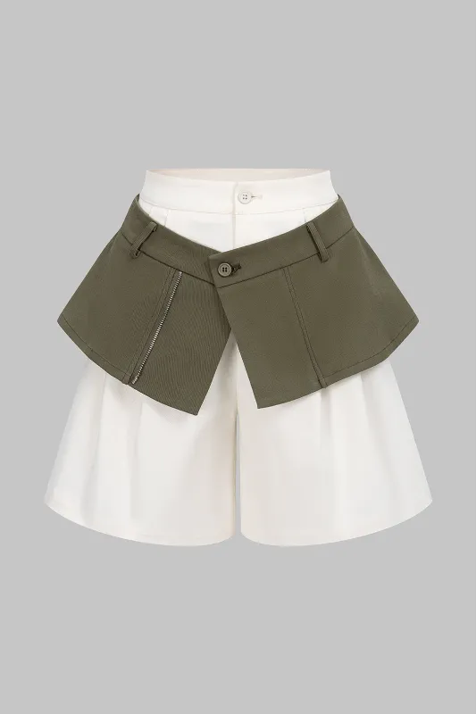 Contrast Double Waistband Zipper High Waist Shorts made by Micas