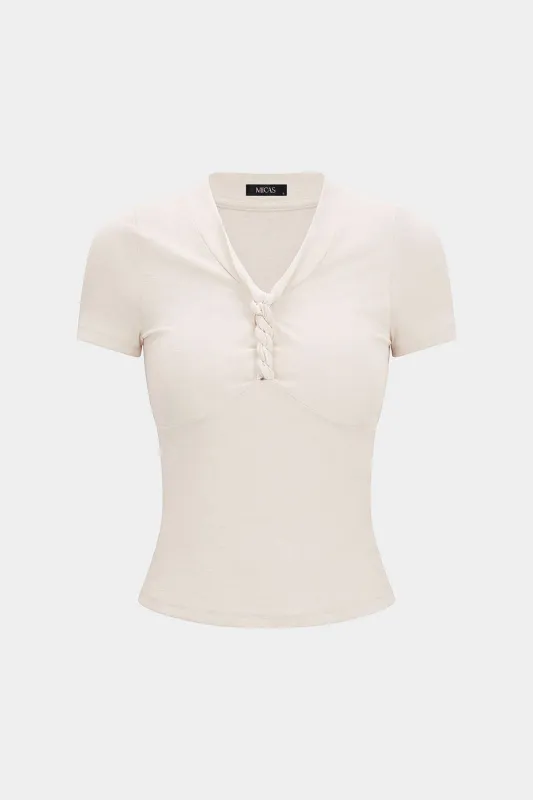 V-Neck Twist Knot Short Sleeve T-Shirt sold by Micas