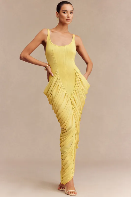 Mesh Patchwork U-Neck Ruched Sleeveless Maxi Dress made by Micas