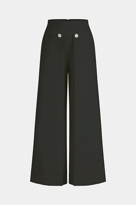 Solid Button Wide Leg Pants made by Micas