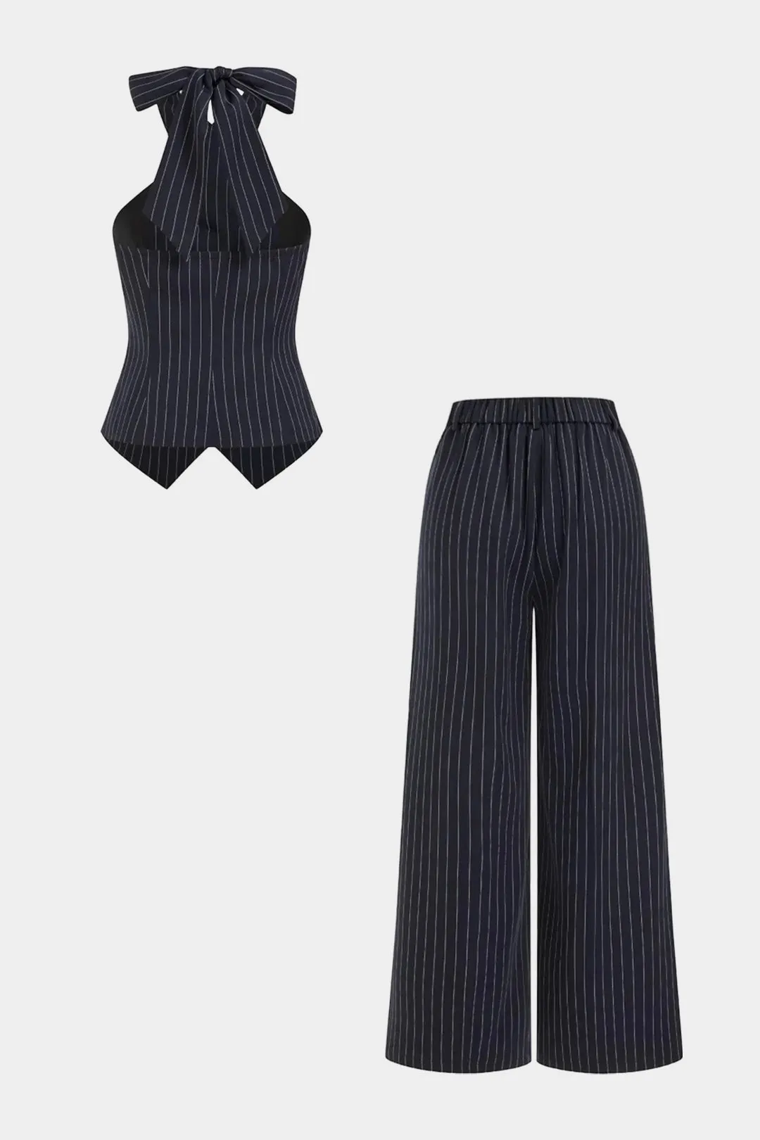 Striped Crossed Tie Back Metallic Button Tank Top And Wide Leg Pants sold by Micas product image thumbnail 2