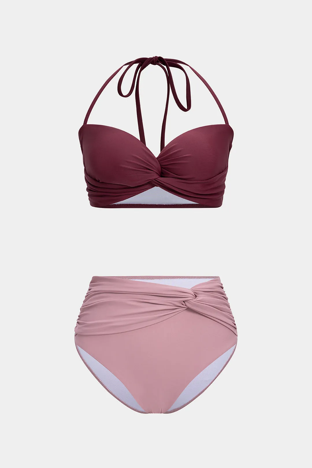 Contrast Halter Neck Backless Bikini Set sold by Micas