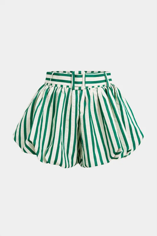 Striped Textured Ruched Shorts made by Micas
