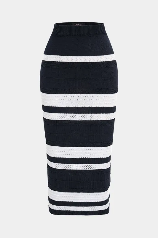 Knit Contrast Striped Hollow Out Skirt made by Micas