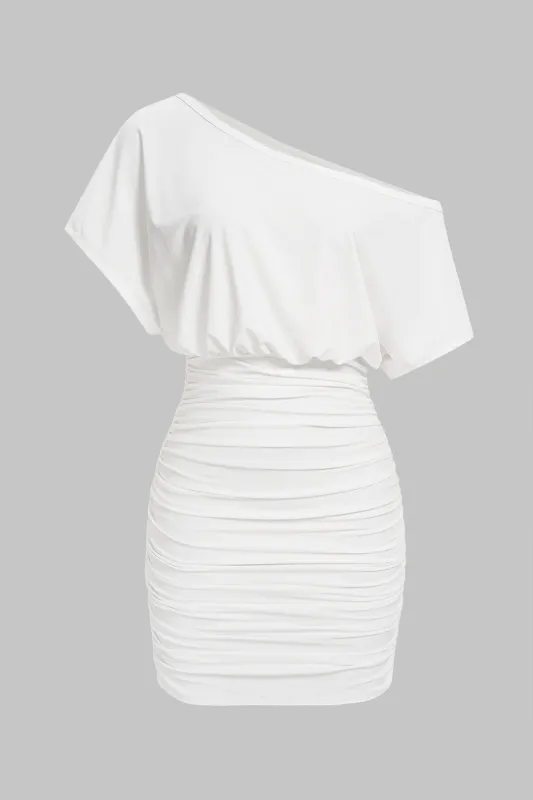 Solid One Shoulder Ruched Short SLeeve Mini Dress made by Micas