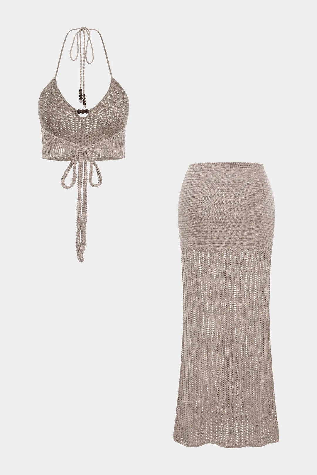 Knit Halter Neck Hollow Out Tie-Up Cover Up sold by Micas product image thumbnail 2