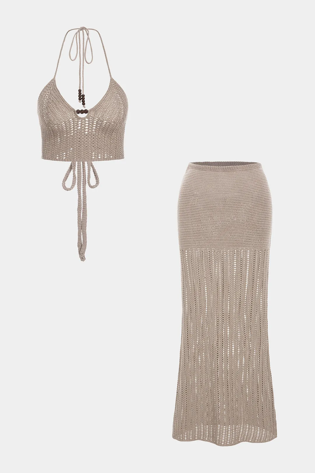 Knit Halter Neck Hollow Out Tie-Up Cover Up sold by Micas