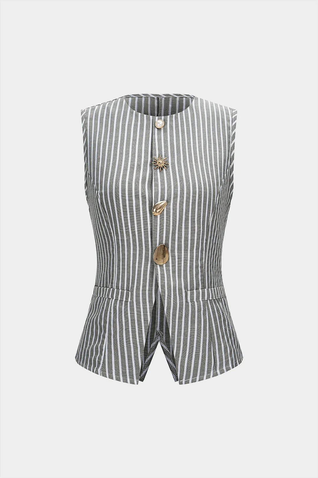 Striped Round Neck Metallic Button Tank Top sold by Micas product image thumbnail 5