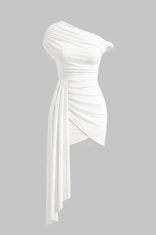 One Shoulder Asymmetrical Ruched Sleeveless Mini Dress made by Micas
