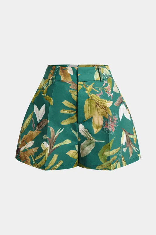 Leaves Print High Waist Wide Leg Shorts made by Micas