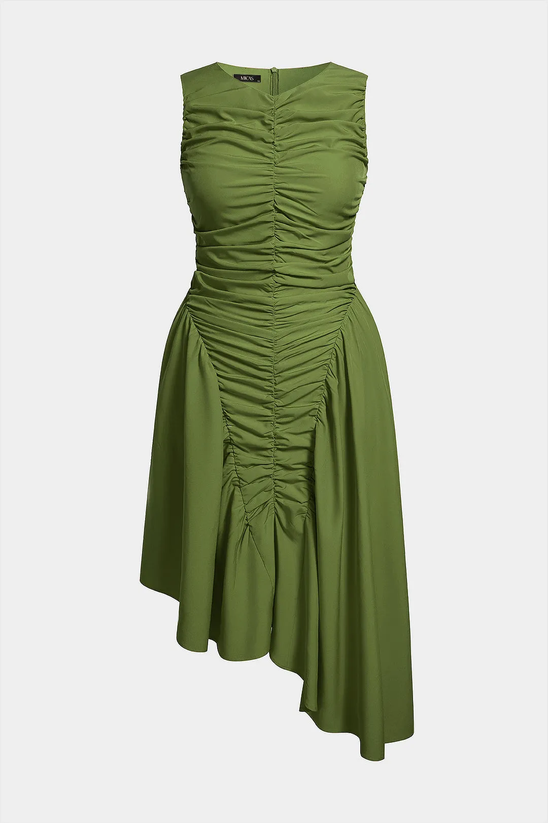 Plus Size Asymmetrical Hem Ruched Sleeveless Midi Dress sold by Micas