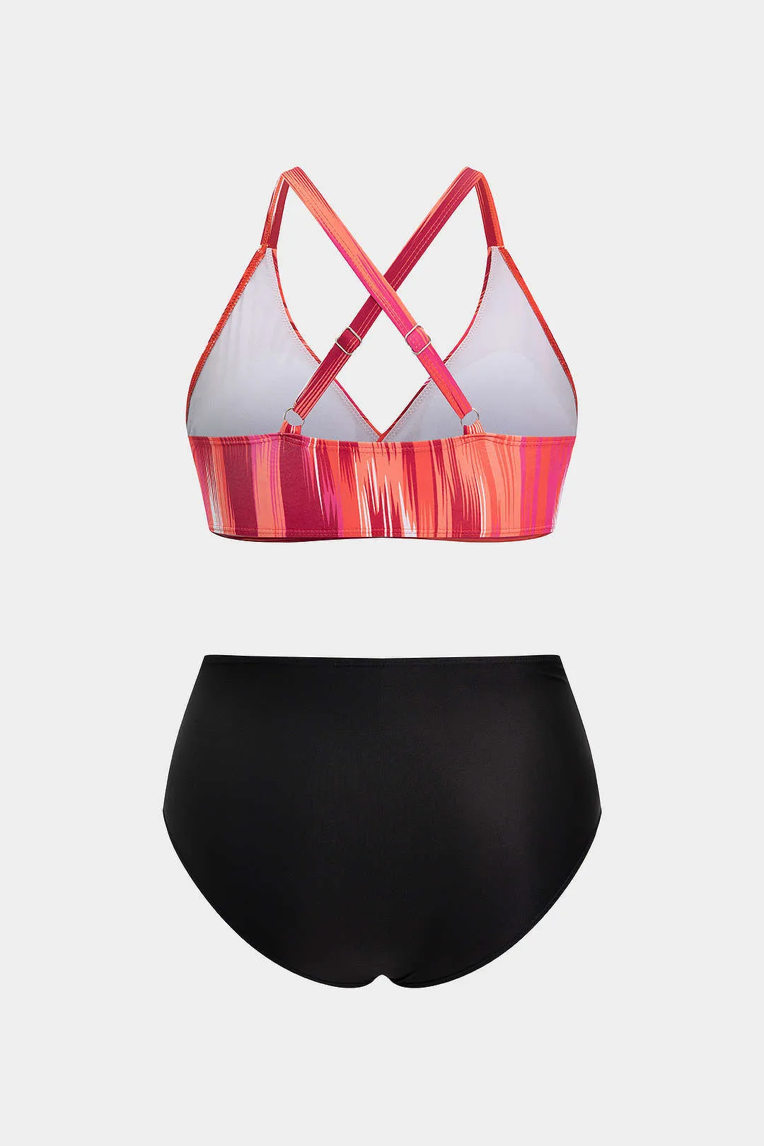 Plus Size Contrast Print V-Neck Crossed Backless Bikini Set sold by Micas product image thumbnail 2