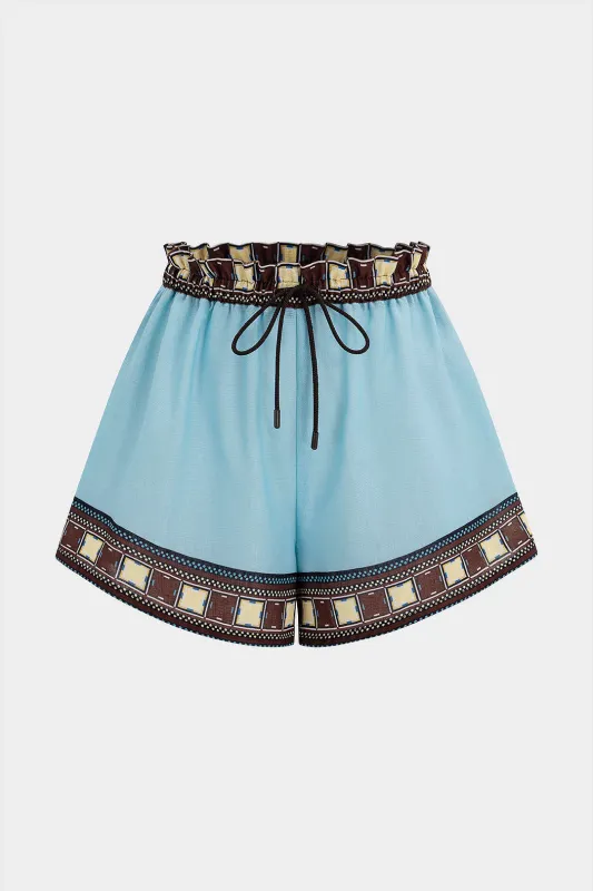Geometric Print Linen Drawstring Shorts made by Micas