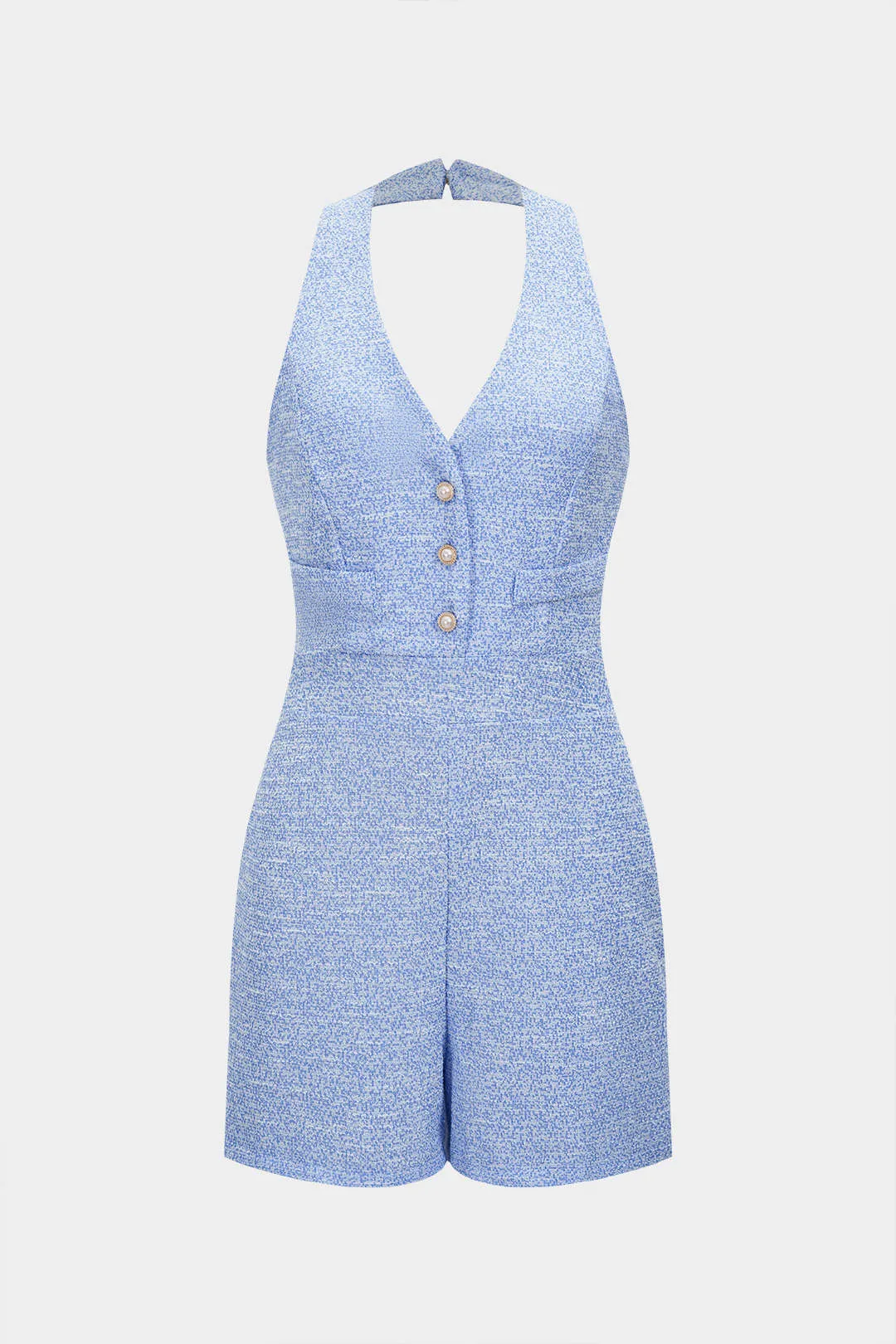 Halter V-Neck Button Sleeveless Romper sold by Micas