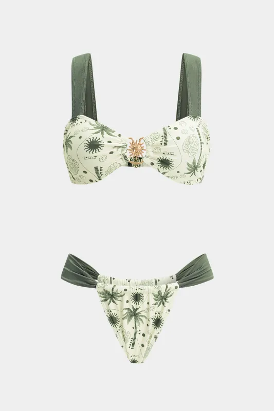 Contrast Coconut Palm Print Bikini Set made by Micas