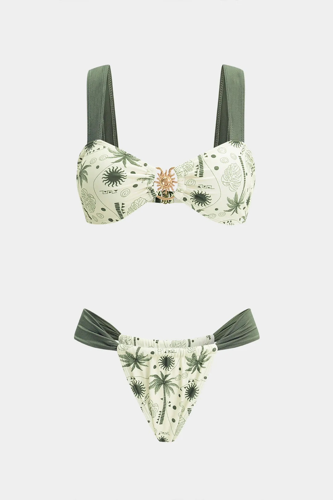 Contrast Coconut Palm Print Bikini Set sold by Micas