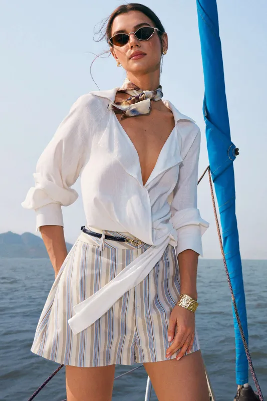 Lapel Knotted Long-Sleeve Shirt made by Micas