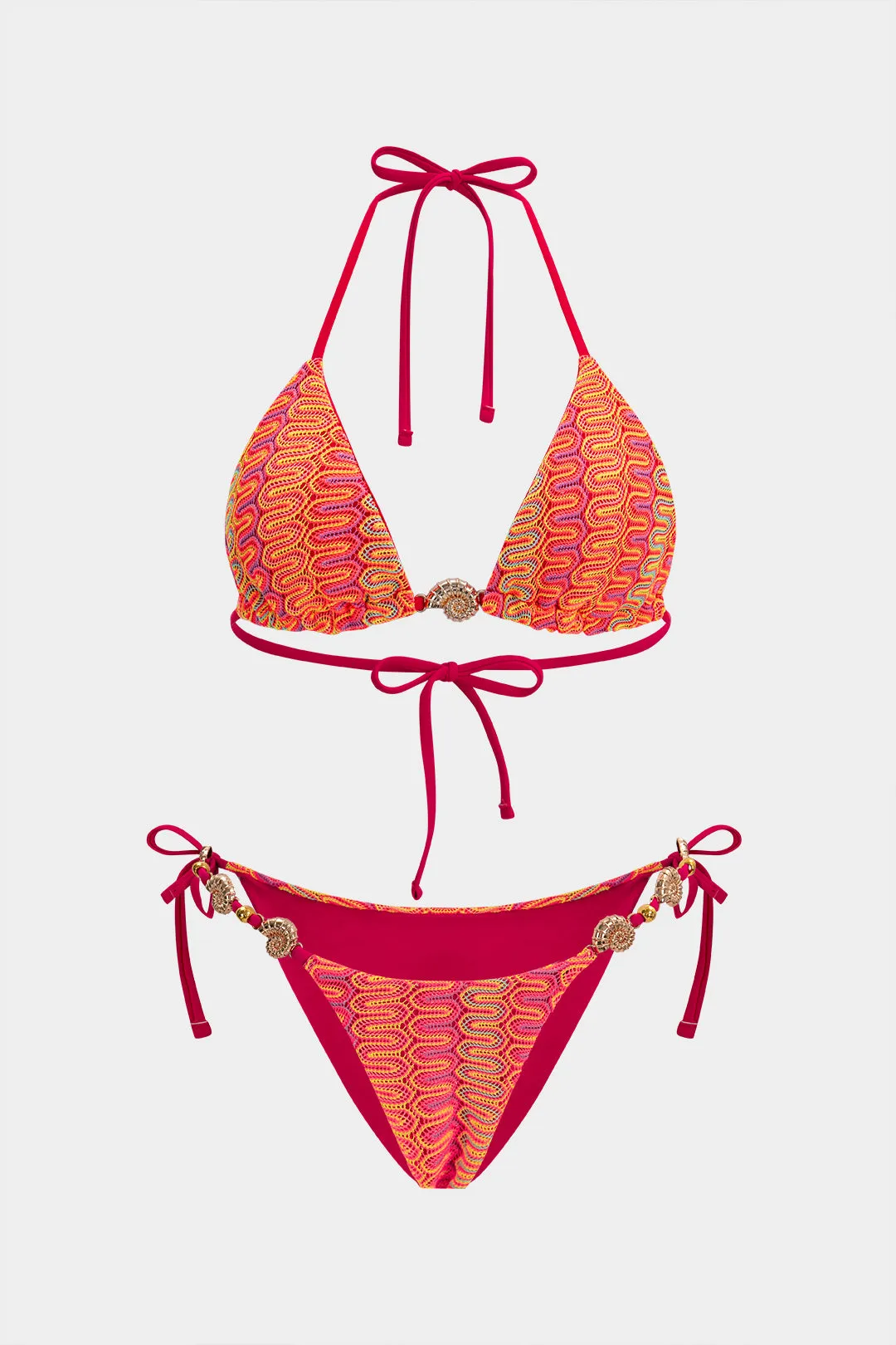 Geometric Print Metallic Tie-Up Bikini Set sold by Micas