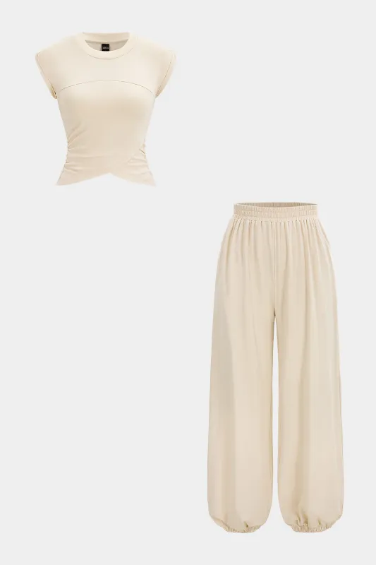 Round Neck T-shirt And Wide Leg Pants Set made by Micas