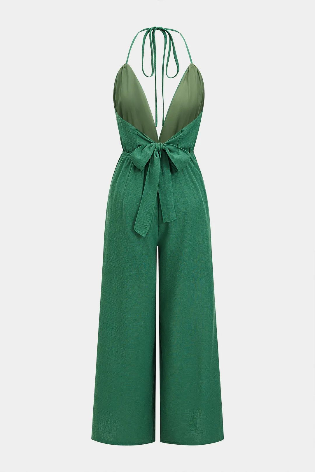 Halter Deep V-Neck Tie-Up Ruched Backless Sleeveless Jumpsuit sold by Micas product image thumbnail 2