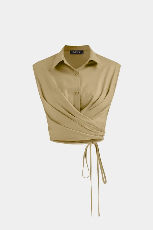 Button Crossed Tie-Up Tank Top made by Micas