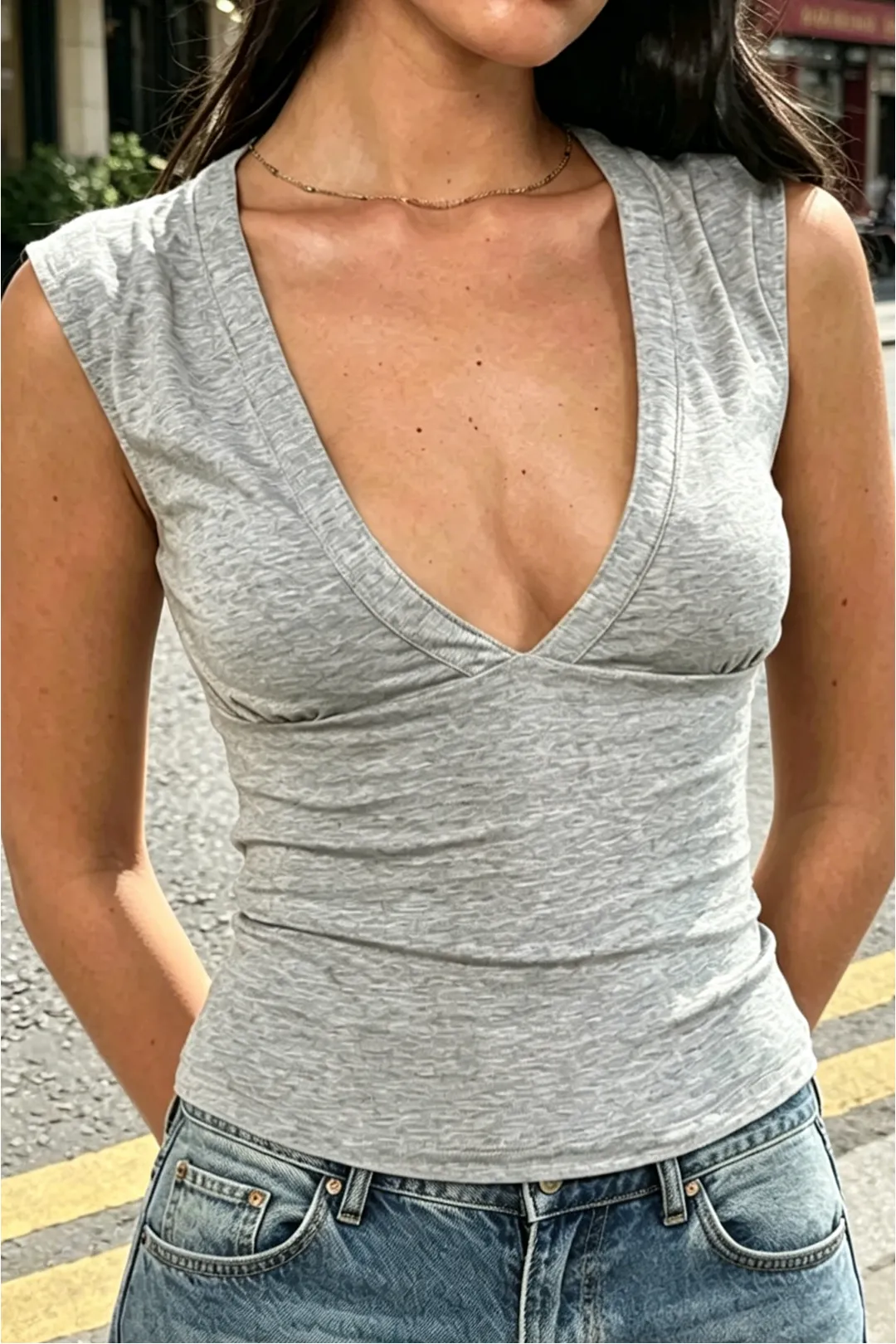 V-Neck Ruched Tank Top sold by Micas