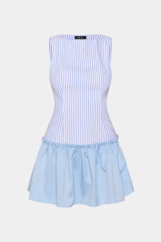 Stripes Print Scallop Edge Sleeveless Mini Dress made by Micas