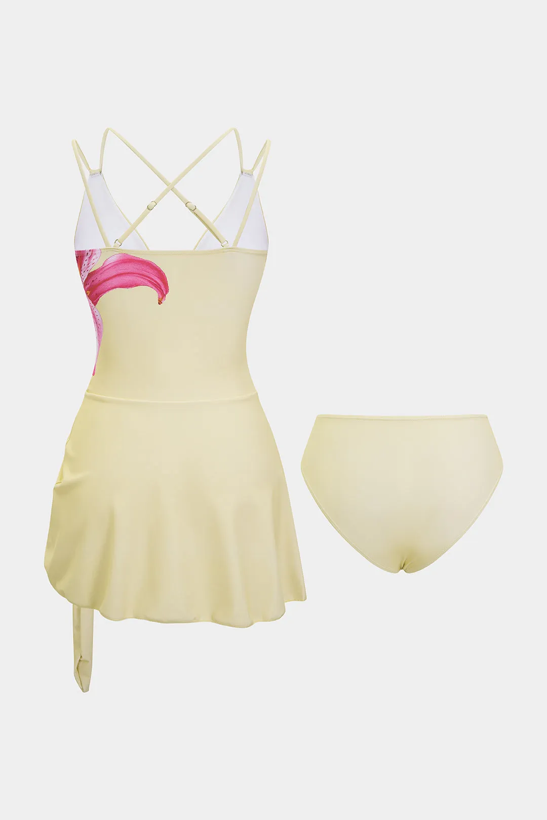 Floral Print V-Neck Crossed Tie-Up Backelss Bikini Set sold by Micas product image thumbnail 2